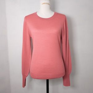 Halogen Women's Pink Apricot Crewneck Balloon Sleeve Merino Wool Sweater Size S